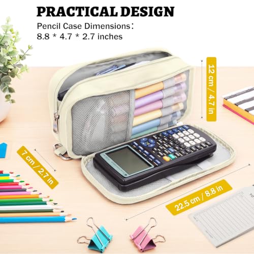 Image of Pencil Case Big Capacity Pen Pouch Large Storage Holder Marker Pen Bag Durable 3 Compartment School Office Desk Organizer Portable Cute Zipper Stationery for Kids Teen Student Boys Girls Adults