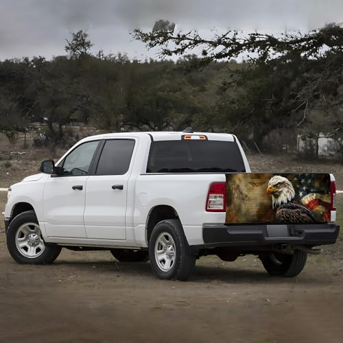 Image of Turck Tailgate Wraps Decals - 66x23.6 in Tailgate Decals for Trucks, Egale Flag Tailgate Graphics for Trucks Pickup Personalized Decoration, American Flag Tailgate Decal