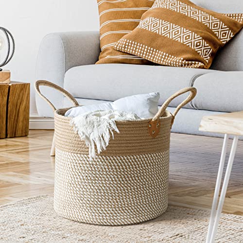 CHICVITA Large Wicker Jute Woven Storage Basket with Handles – Blanket Laundry Basket for Toys Towels Home Decor, White, 14" x 14" x 12" by CHICVITA - Image 2