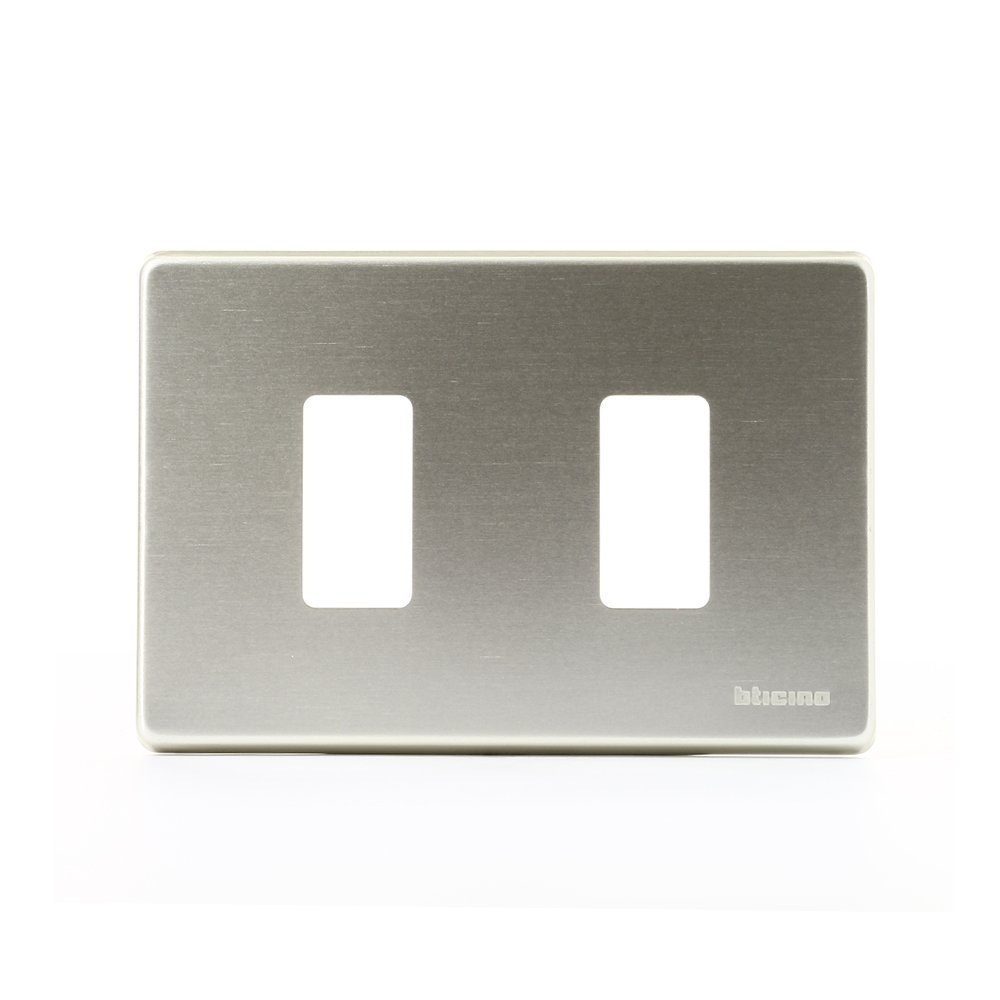 Plate 2 Modules Stainless Steel Ticino Magic 503/2/X, Silver