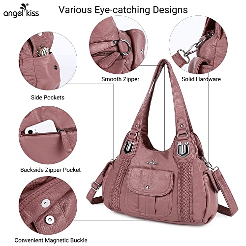 Image of Angel Kiss Purses and Handbags for Women Washed Vegan Leather Crossbody Hobo Satchel Shoulder Tote Purse