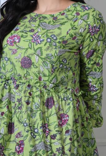 Image of Amazon Brand - Tavasya Women Botanical Floral Printed Maternity Midi Dress | Round Neck | 3 /4 Ruffle Sleeves | Concealed Feeding Zip | Gathered Tiered Nursing Dress