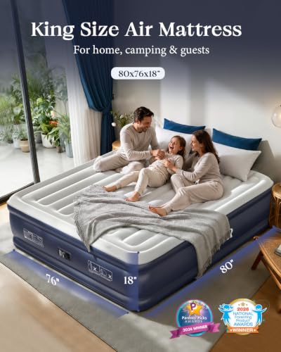 Image of VOSSER King Size Air Mattress with Built in Pump Raised,18''Height King Air Mattress,Blow Up Mattress in 3 Mins,Self Inflatable Mattress for Home,Floor&Travel,Portable Air Bed for Adults
