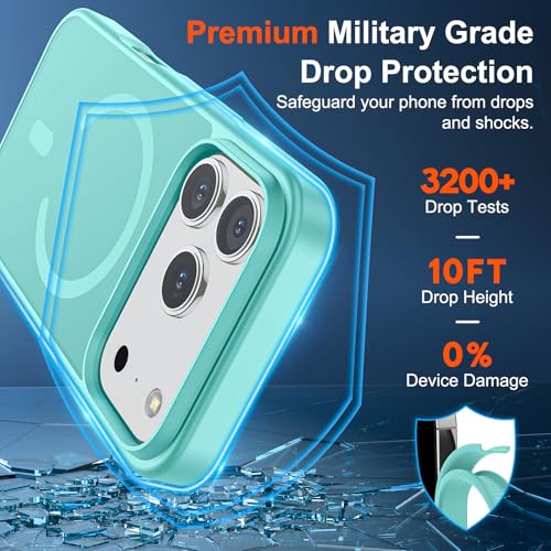 Image of SUPFINE Magnetic for iPhone 17 Pro Max Case (Compatible with MagSafe)(Military Grade Drop Protection) Translucent Matte Shockproof with Anti-Fingerprint Phone Cover,Blue Green