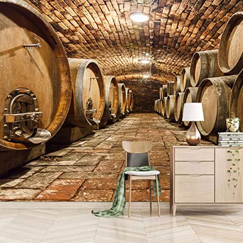 Vintage Wine Cellar Oak Barrels Large Wallpaper, Farmhouse Brick Ceiling Floor 3D Wall Mural, Wall Paper For Beer Winery Bar Panoramic Space Wall Decoration-138"W X 100"H #TOP1
