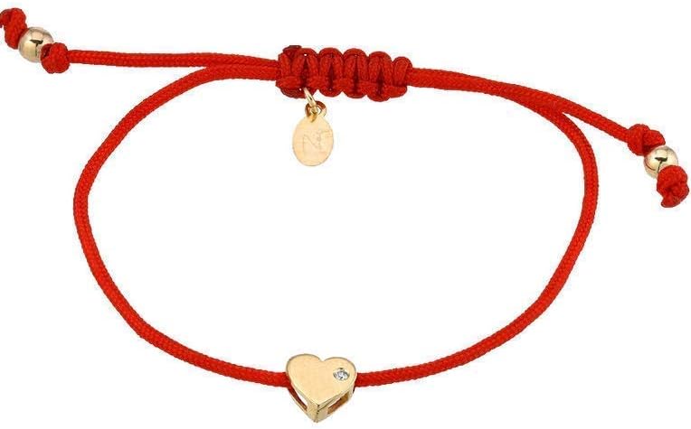 Zoe Lev Jewelry 14k Gold Heart with Diamond Fortune Bracelet, Gold Flower Bracelet, Cord Bracelet