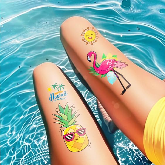 Acevegue Poolparty Kindergeburtstag 104 Blätter Tattoos für Kinder Hautfreundlich Wasserdichte Temporäre Tattoos Erwachsene Hawaii Sommer Beach Party Mitgebsel Deko Sticker Sommerferien Geschenk