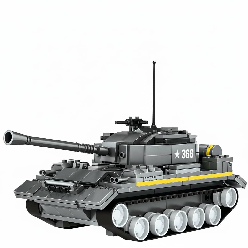 KASTWAVE Army Tanks Toy Building Kit, 340Pcs Armed Forces Toy Tank for Ages 10 and Up – Rotating Turret with Gun Attachment Army Tank Model Kit Compatible with All Major Brands of Building Blocks