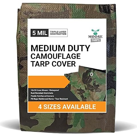 Moose Supply Camouflage Reversible Waterproof Tarp - 5 mil Thickness - Laminated, Heavy Duty, Tear Resistant - Protective Camping Tarp & Multipurpose Cover (12'x16', Green & Brown Camo) Cover