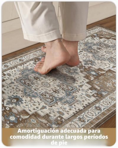 Alfombra cocina vintage boho de 60x220 cm con cojín antifatiga e impermeable 8
