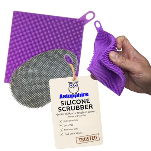 Image of Silicone Dish Sponge Dish Scrubber (Oval and Square) - Dual-Sided, Food Grade Silicone Sponges for Dishes and Housecleaning 2-Pack