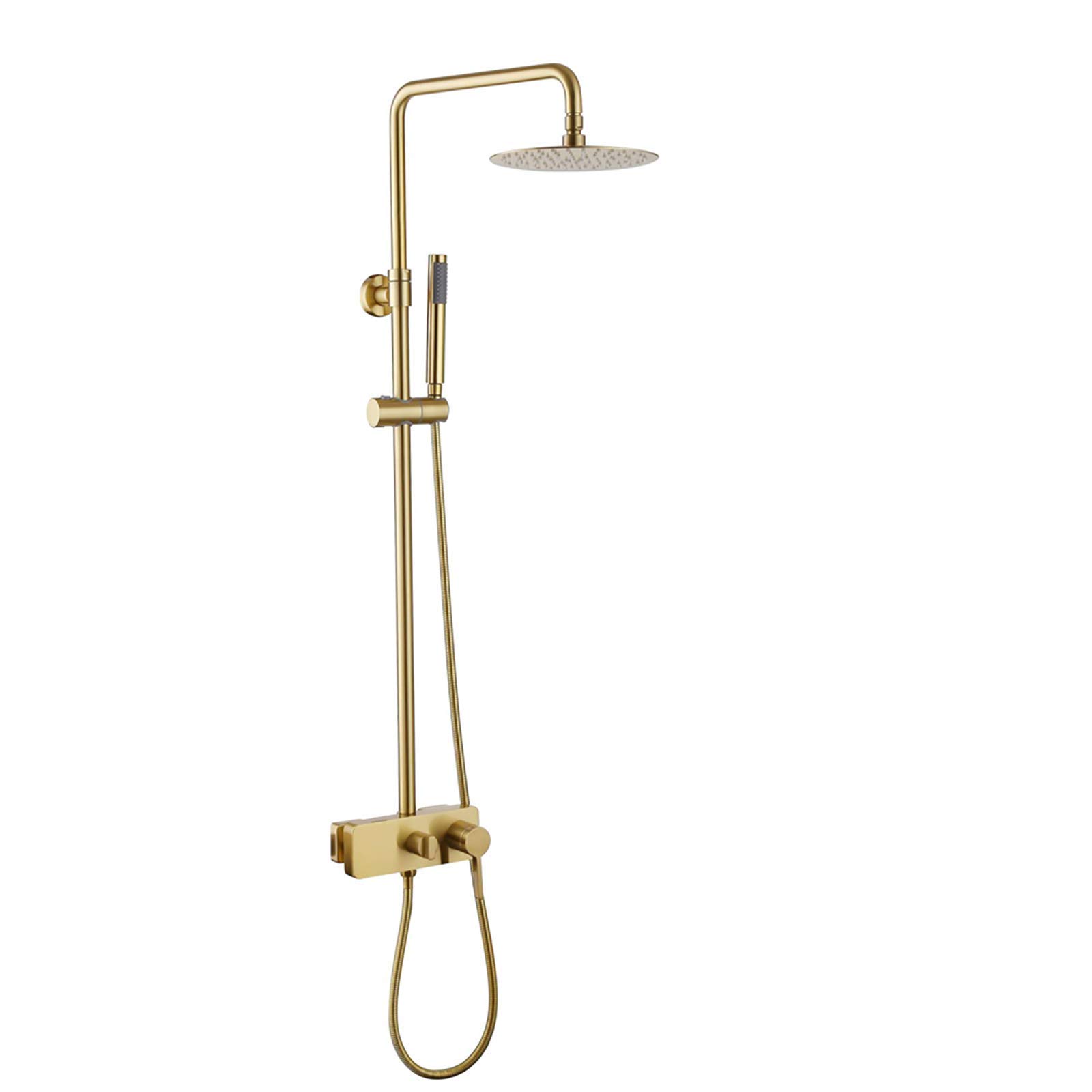 AYCDL Brushed Gold Shower Combo Set Wall Mounted Bathroom Shower Faucet Set with 10 Inches Rainfall Shower Head, Handheld Shower, Bathtub Faucet