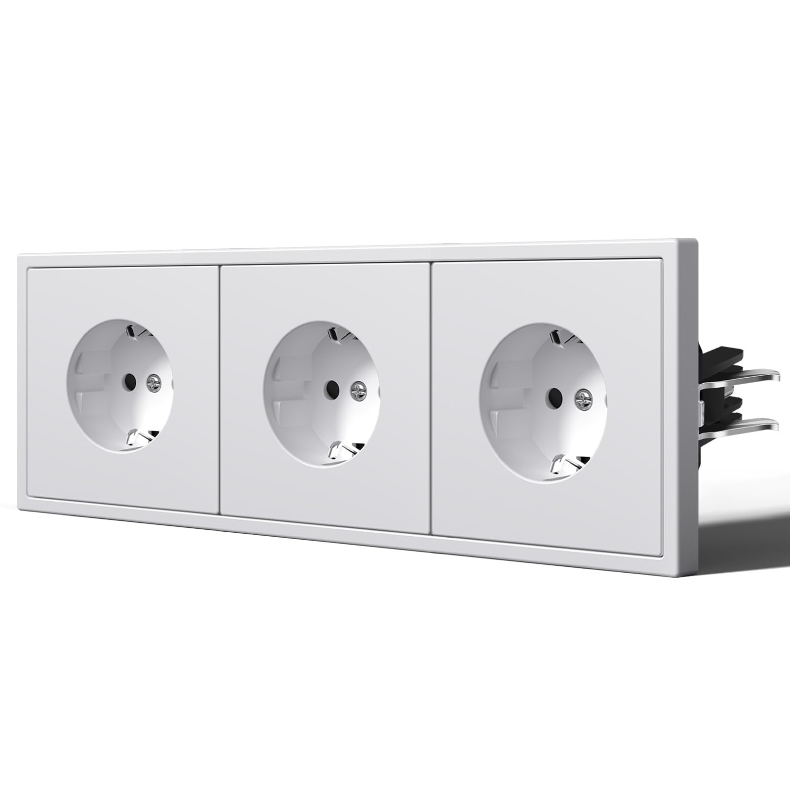 BSEED Steckdose mit Krallen, Matt Wandsteckdose Unterputz, EU-Standard Einbausteckdose, Einfach Montage, C-Serie,3 Fach,220mm Weiß