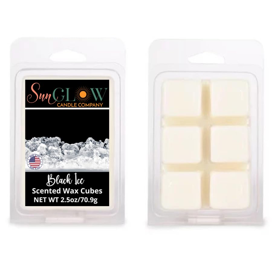 Sun Glow Candle| Black ICE Scented Wax Cubes/Melts- 1 Pack -2.5 Ounces- 6 Cubes, Off-White