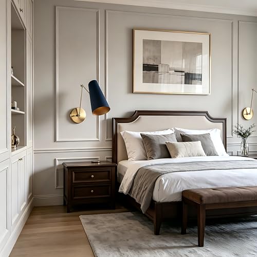 Image of Elegant Articulating Mid-Century Modern Metal Bedroom Reading Wall Scocne | Multi-Color Available, Streamlined Design Metal Wall Light for Living Room, lounge Room, (Brass Pole with Bronze)