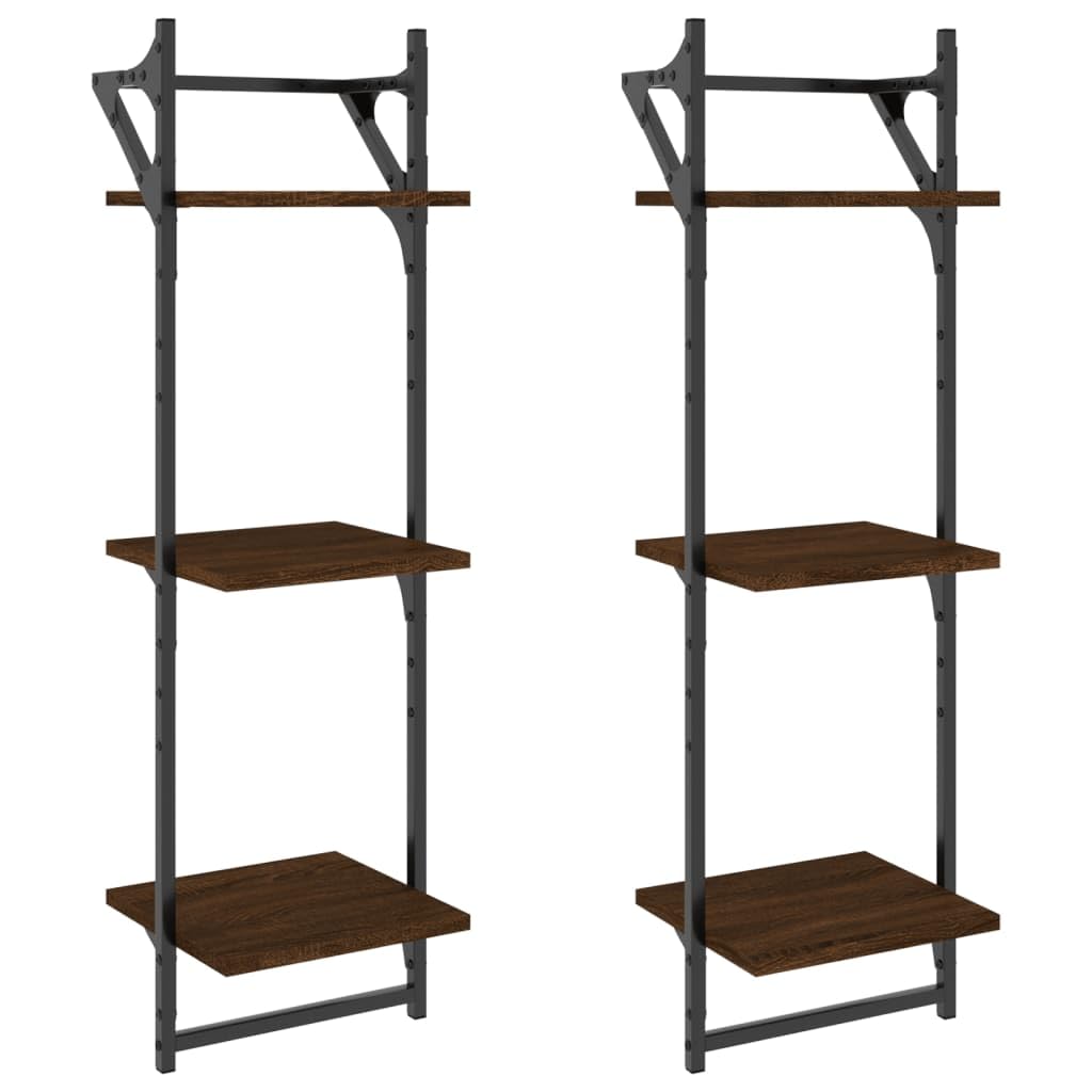 Étagère murale bois et métal avec 3 étagères aspect chêne marron de 30 x 25 x 100 cm