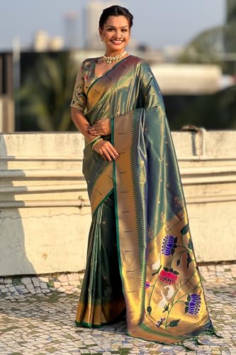 Image of SGF11 Women's Paithani Soft Lichi Silk Kanjivaram Sarees With Blouse Piece