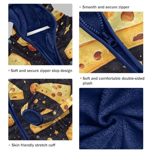 Cheese Wedges Space Planets Toddler Fleece Jacket Girl Boys Hooded Fleece Jacket Coat Warm Outwear Zip-up 3-10T3