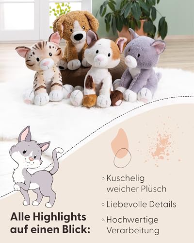 NICI Kuscheltier Katze 20cm - grau - Weiches Plüschtier – niedliches Stofftier zum Kuscheln & Spielen – tolle Geschenkidee für Kinder & Erwachsene - 62139