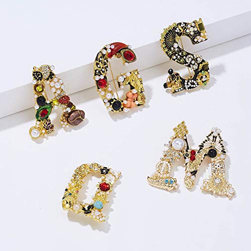 Walbest Brooch Pins For Women, Rhinestone Faux Pearl Letter A D G S M Brooch Pin Cardigan Jewelry Gift (S) #TOP1