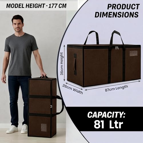 Image of Storite 2 Pack Multi-Purpose Heavy Duty Moisture Proof 81 Litres Canvas Super-Size Jumbo Underbed Storage Bag /Toys /Blankets /Stationery Paper /Clothes /Moving Bags (87x26x36 cm), Brown