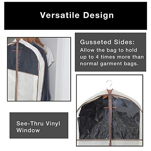Smart Design Gusseted Garment Bag Hanger - (24 x 62 Inch) - Clothing Storage Cover - Includes Zipper Closure & Travel Loop - Suits, Dresses Travel Closet Organization - [Beige] - Thumbnail 5