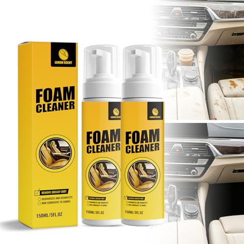 2PCS Foam Cleaner for Car, Lemon Scent Multi-purpose Car Interior Cleaner, Multi-Purpose Foam Spray for Car Steering Wheel, Cars Seat, Leather and House