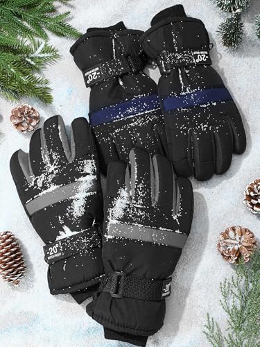 Image of SATINIOR 2 Pairs Kids Waterproof Winter Snow Gloves Ski Gloves for Boy Girl Outdoor Warm Thickening Snowboard