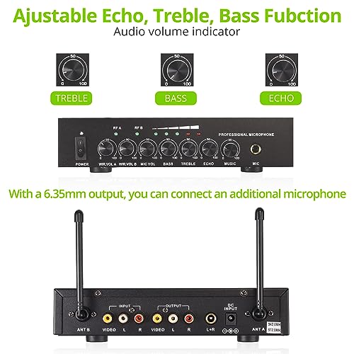 LiNKFOR UHF Drahtloses Mikrofon Karaoke-Mikrofon Bluetooth |2 - Ideal für DJ, Hochzeiten und Kirchen - Duales kabelloses