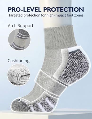 Image of CLOSEMATE 6 Pairs Mens Athletic Ankle Socks Cushioned Running Quarter Socks | Cotton socks with breathable mesh, terry cushion & secure fit for sports, sneakers& daily wear