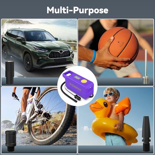 Inzeetor 150 PSI Tire Inflator Portable Air Compressor with Digital Pressure Gauge, 12V DC Auto Shutoff Air Pump Emergency LED Light for Car Tires, Bicycle & Balloons, Purple — view 8