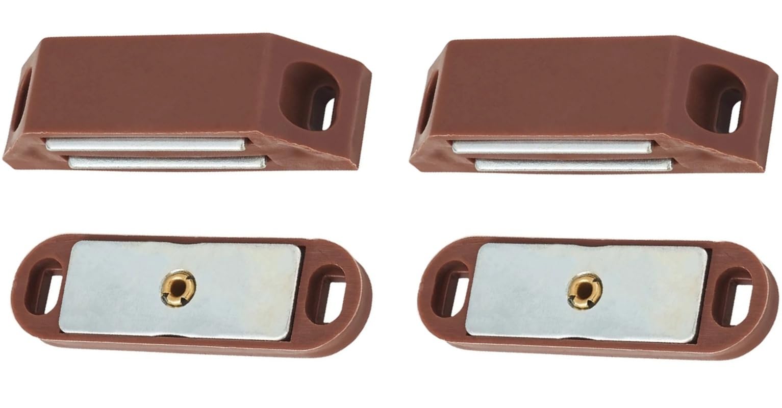 Merriway BH00393 Heavy Duty Magnetic Cupboard Door Catches, Large 63x18mm, Brown, 8kg Pull Strength, Single Plate, Pack of 2