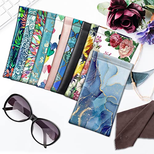 Image of FINTIE Soft Eyeglasses Case with Cleaning Cloth, Portable Squeeze Top Vegan Leather Glasses Pouch, Sunglasses Eyewear Bag