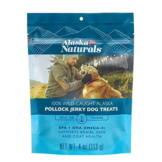 Alaska Naturals Dog Treats, Wild-Caught Pollock Jerky with Omega 3 to Support Healthy Skin & Shiny Coat, Gluten Free, Grain Free Training & Rewarding Dogs Treat, 4 oz