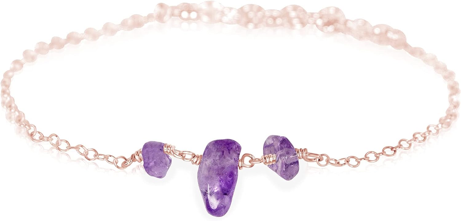 Amethyst Beaded Chain Bracelet in 14k Rose Gold Fill