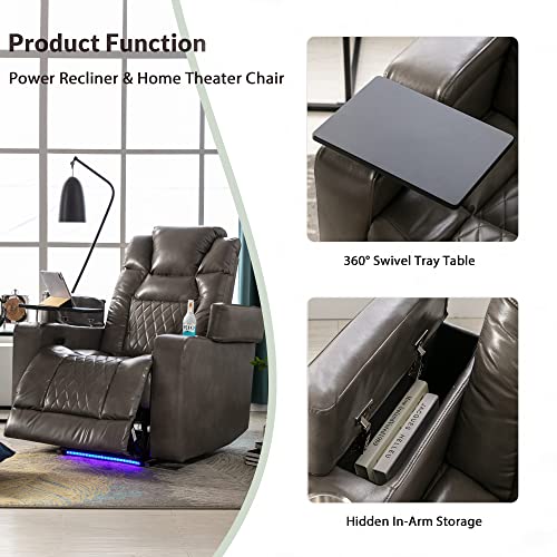 Electric Recliner Chair With Usb Charge Port, 360 Swivel Tray Table, Hand In-Arm Storage, And Cup Holders, Ambient Lighting - Ambient Lighting Gaming Recliner Chair Home Theater Seating (Dim Gray) #TOP4