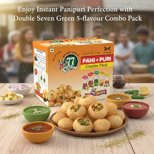 Image of 77 Green Pani Puri Combo Pack - Ready-to-Fry Crispy Golgappa Shells with Instant Spiced Pani Mix | Street-Style Indian Chaat Snack | Party Appitizer | No Added Colors or Preservatives