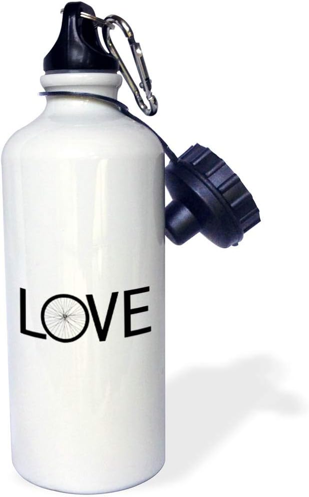 3dRose InspirationzStore Love series - Love Bicycles - black text bike wheel O - cycler typography - cycling - 21 oz Sports Water Bottle (wb_180464_1)