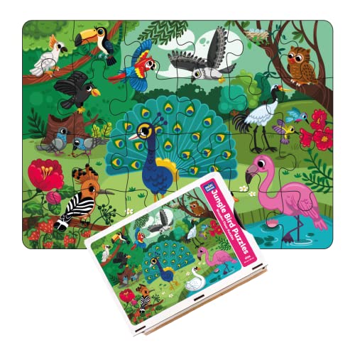Image of Mini Leaves 24 Piece Jungle Birds Wooden Jigsaw Floor Puzzle for Kids 3+ Years - Educational Toy, Gift - Safe & Durable Pre-School Toy
