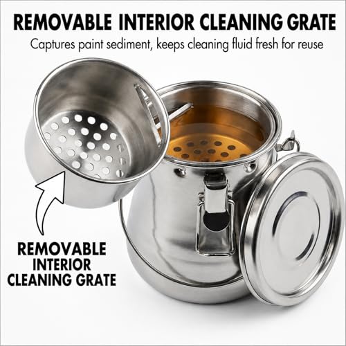 Image of Stainless Steel Paint Brush Washer, Leak-Proof Brush Cleaner with Airtight Clip Lid, Rubber Seal and Removable Filter Screen, Portable Brush Cleaning Pot for Oil, Acrylic, Watercolor Painting