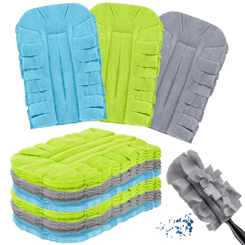 Image of Zubebe 12 Pcs Reusable Duster Refills Fleece,Blue,Green,Grey | Soft Polyester Fiber Flat Duster Refill Multi Surface Washable Cleaning Pad Tools for Home, Blinds, Car, Pet, Furniture, Fans