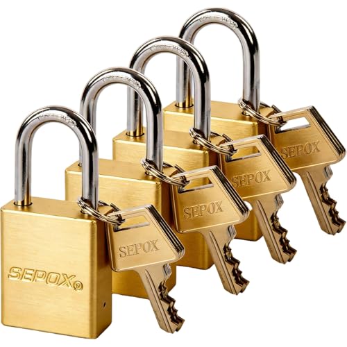 SEPOX® 4-Pack Heavy Duty Anti-Rust Padlocks – 1-1/2" Aluminum Body, Long Shackle, High Security Lock with 8 Keys for Gate, Fence, Storage, Locker & Lockout – Gold