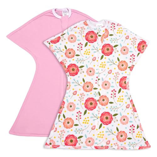 Image of SleepingBaby Zipadee-Zip Transition Swaddle - Cozy Baby Swaddle Blanket with Zipper Convenience - Roomy Wearable Blanket for Easy Diaper Changes - Pink Poppy, X-Small (3-6 Month) - 2 Pack