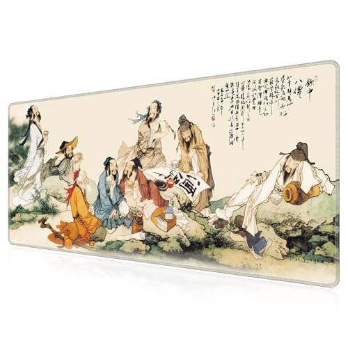 Grand tapis de souris 130x60 cm LL-COEUR motif Huit Immortels pour bureau et jeu