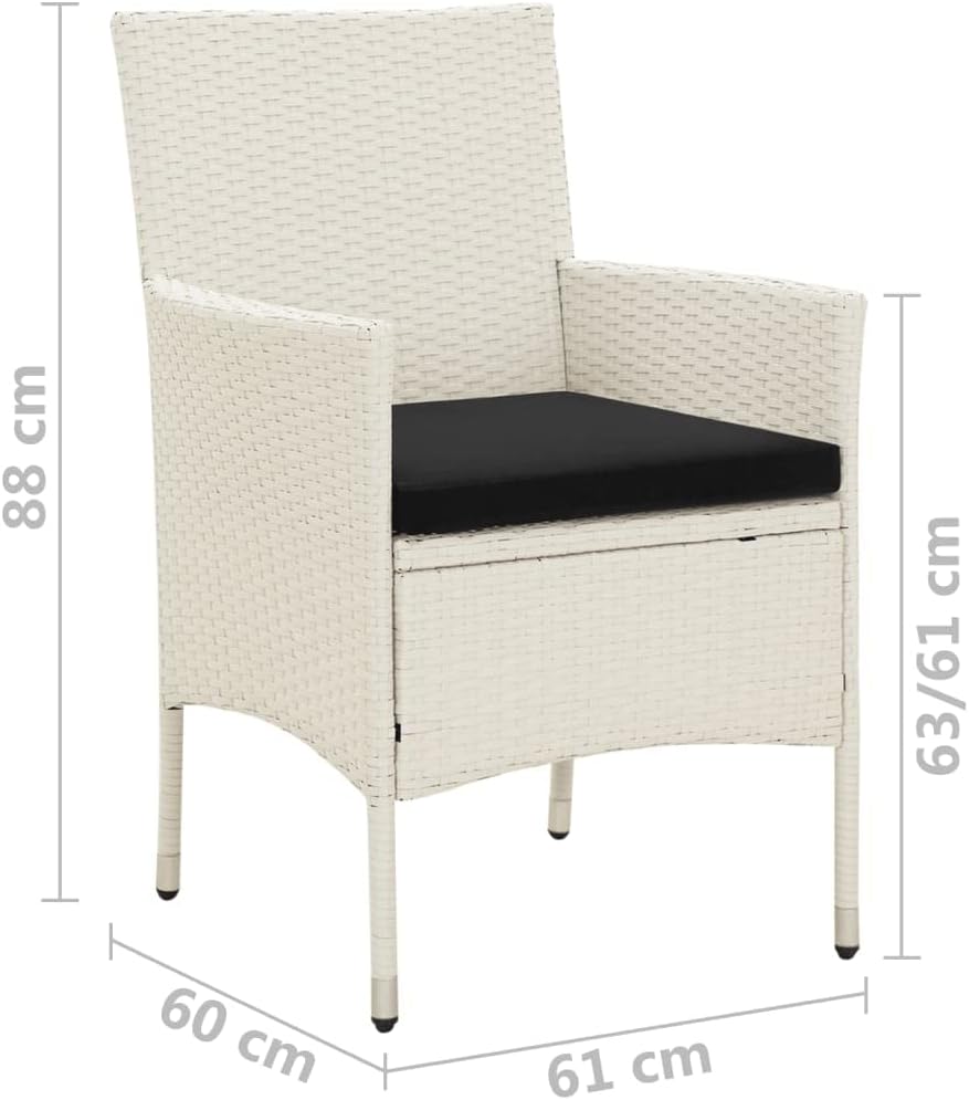 vidaXL 4X Patio Chairs with Cushions Garden Outdoor Lawn Yard Terrace Balcony Lounge Seat Seating Armchair Furniture Poly Rattan White