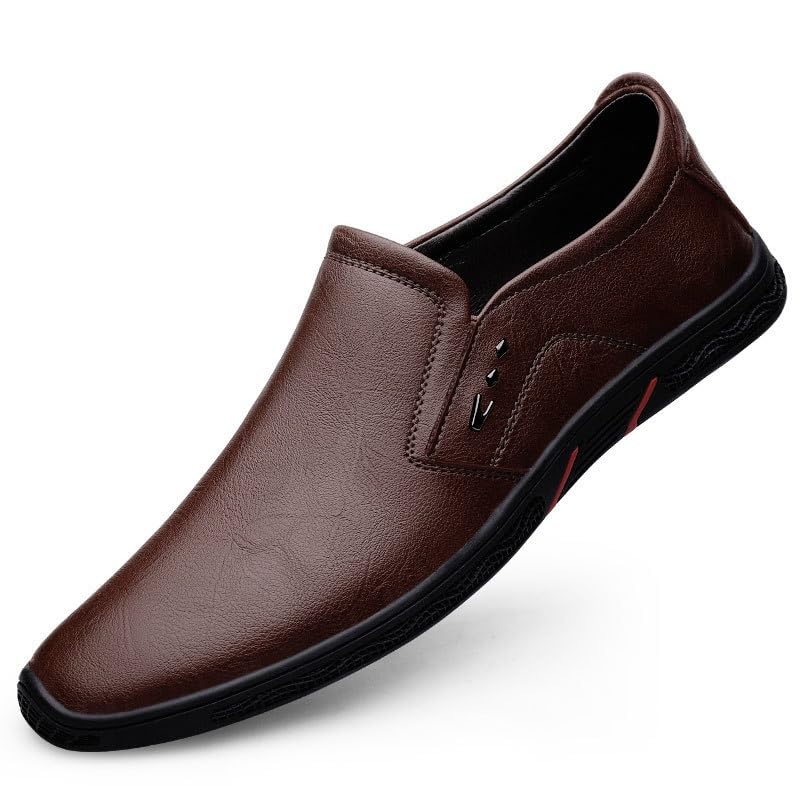 Men's Dress Shoes Slip On Formal Tuxedo Dress Leather Shoes Business Casual Driving Boat Wedding Shoes Patent Leather Brogue Low Heel Oxfords(Brown,7)
