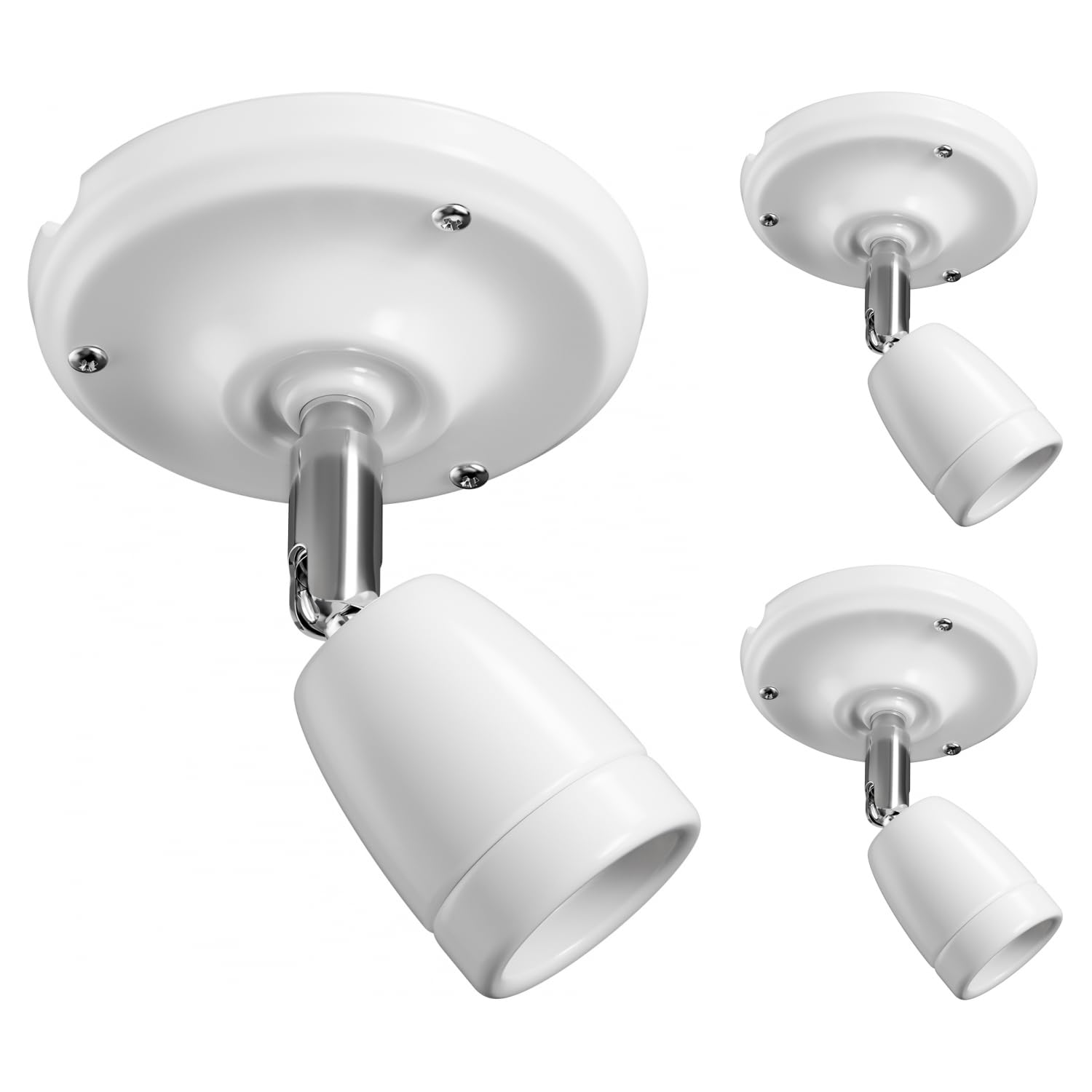 ledscom.de 3 lampade da soffitto/portalampada ELEPO, porcellana, acciaio, bianco lucido, 1x E27 max. 40W