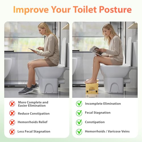 Image of Folding Toilet Stool 7 inch&9 inch Adjustable, Bamboo Poop Stool for Adults & Kids