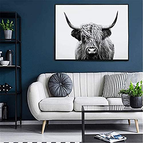 XINGCI Tableau mural noir et blanc - Motif vache du Highland - Sans cadre - 70 x 100 cm Cover