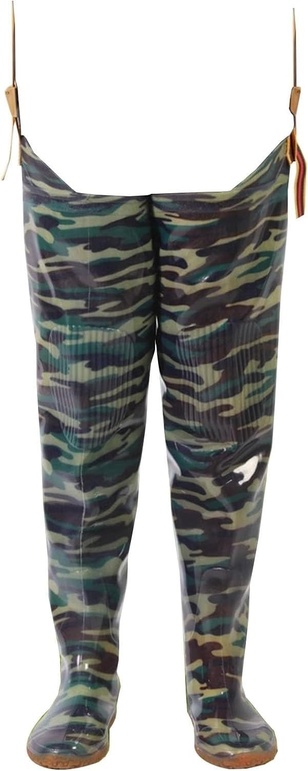 Botas de vadeo de camuflaje impermeables de PVC unisex con cordón ajustable talla 6.5 para ríos